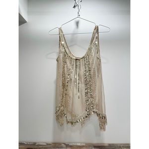 Gold/sequin sheer tank top